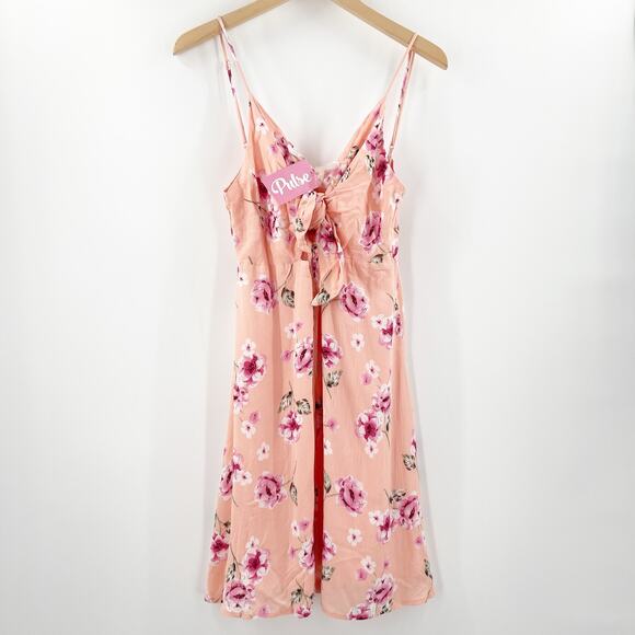 PROMESA Dress Size Medium NWT Floral Peach Button Down Tie Mini Boutique - Picture 2 of 16